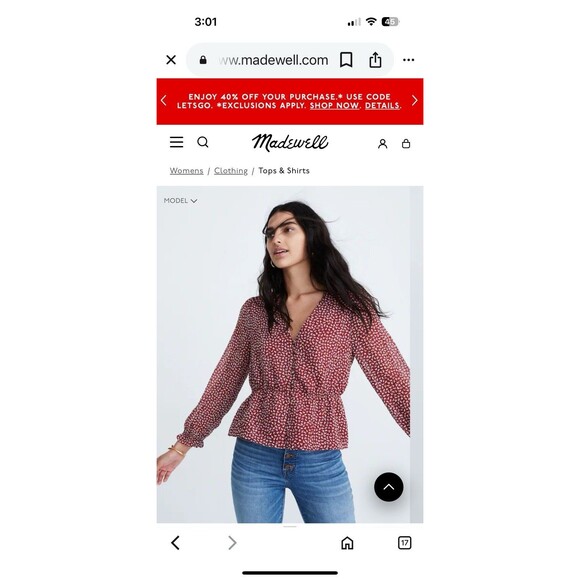 Madewell Overture Red Ditsy Flower Balloon Sleeve Top Romantic Preppy | Sz Smal - Picture 3 of 10